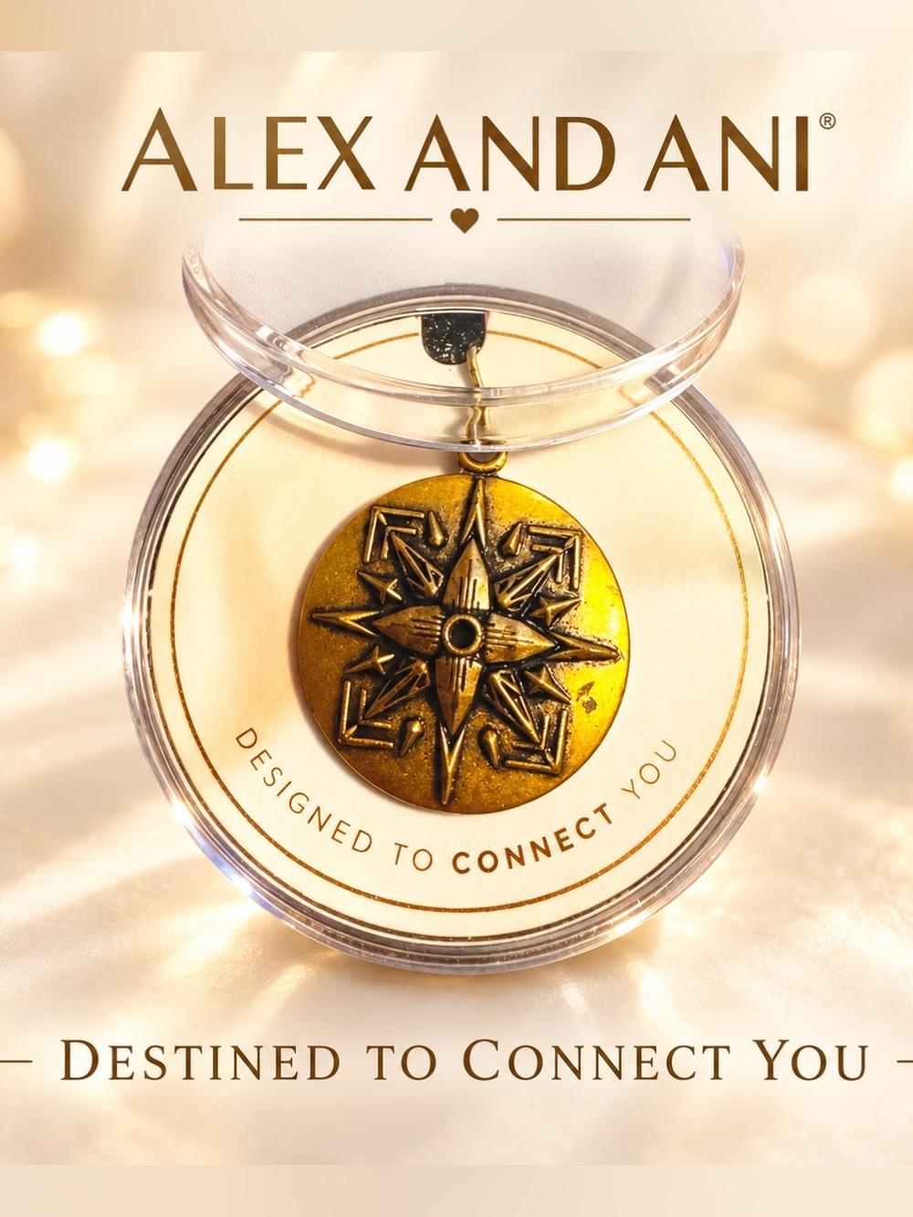 ALEX AND ANI Gold Compass Charm Pendant Round